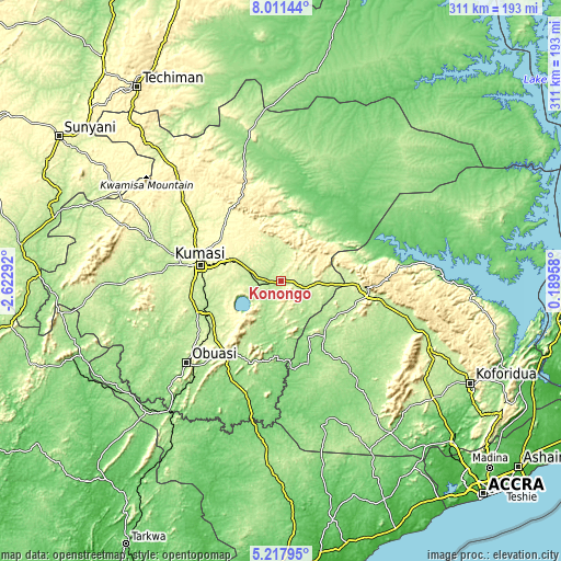 Topographic map of Konongo