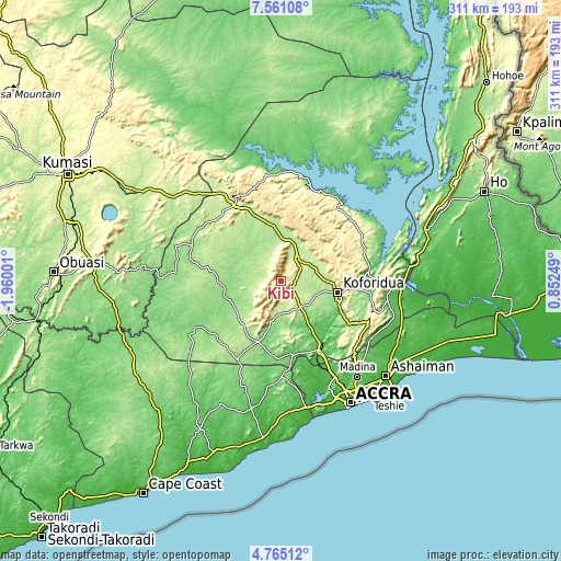 Topographic map of Kibi
