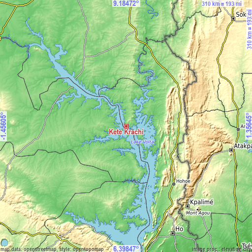 Topographic map of Kete Krachi