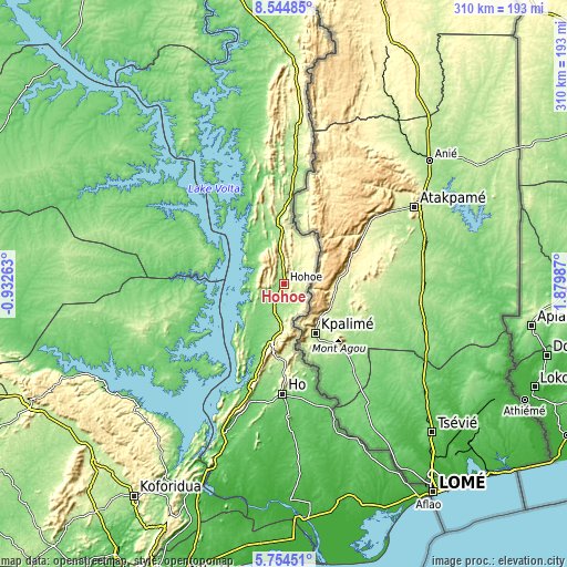 Topographic map of Hohoe