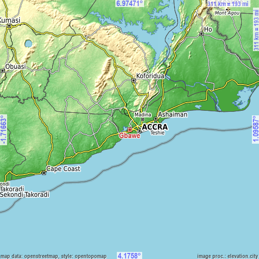 Topographic map of Gbawe