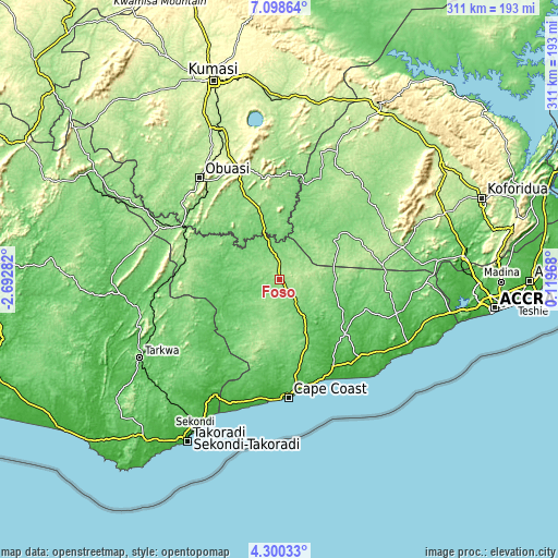 Topographic map of Foso