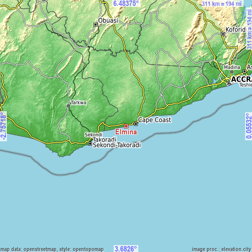 Topographic map of Elmina