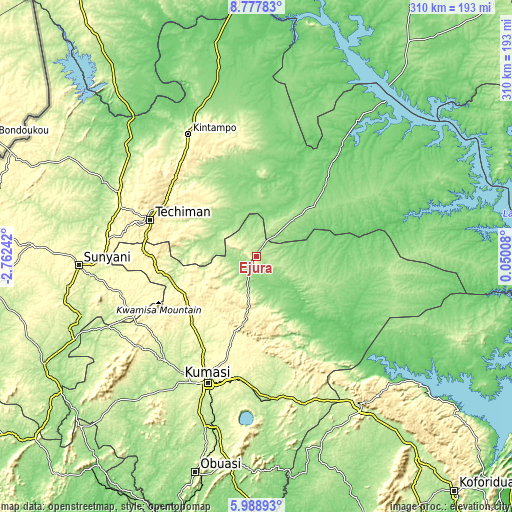 Topographic map of Ejura