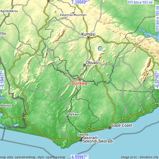 Topographic map of Dunkwa