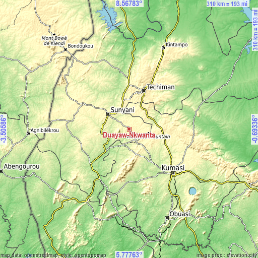 Topographic map of Duayaw-Nkwanta