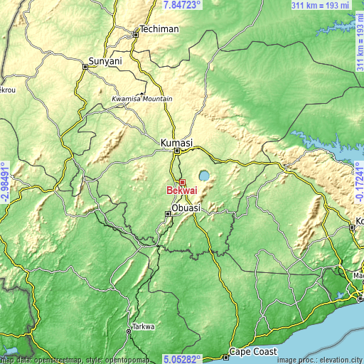 Topographic map of Bekwai