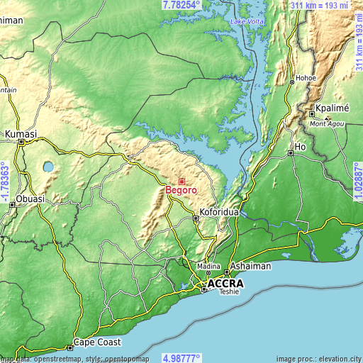 Topographic map of Begoro