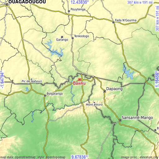 Topographic map of Bawku