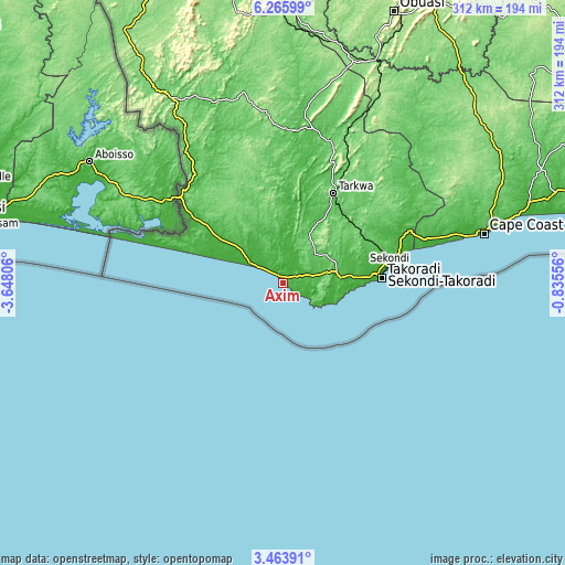 Topographic map of Axim