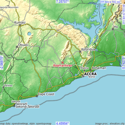 Topographic map of Asamankese