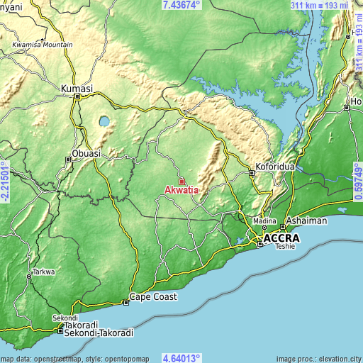 Topographic map of Akwatia