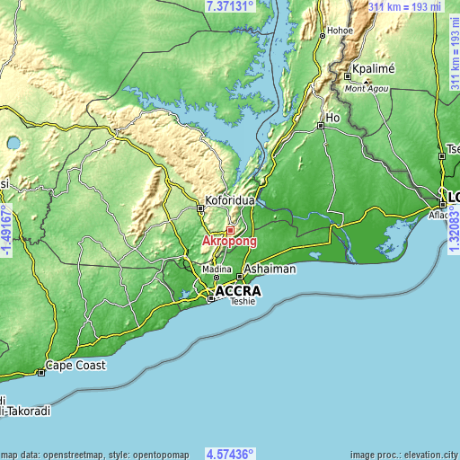 Topographic map of Akropong