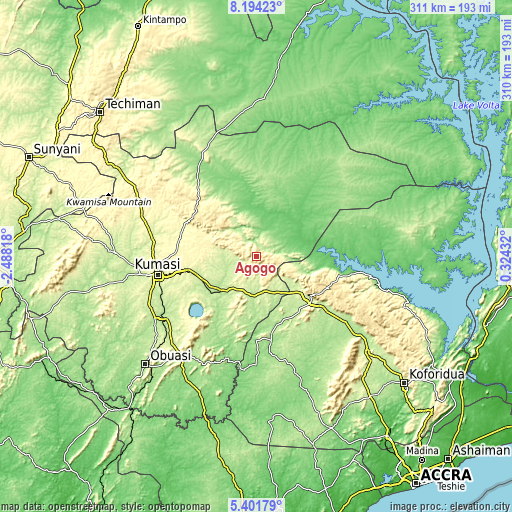 Topographic map of Agogo