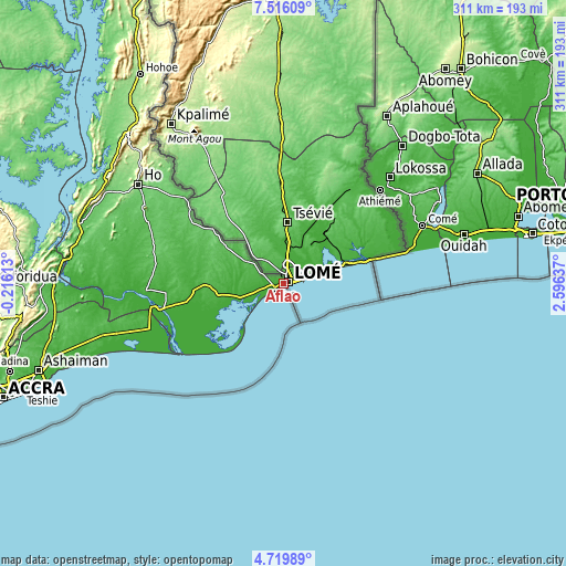 Topographic map of Aflao