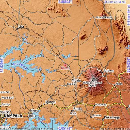 Topographic map of Kumi