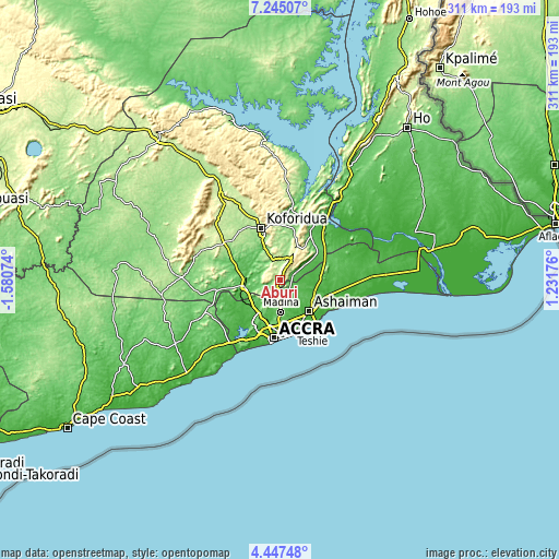 Topographic map of Aburi