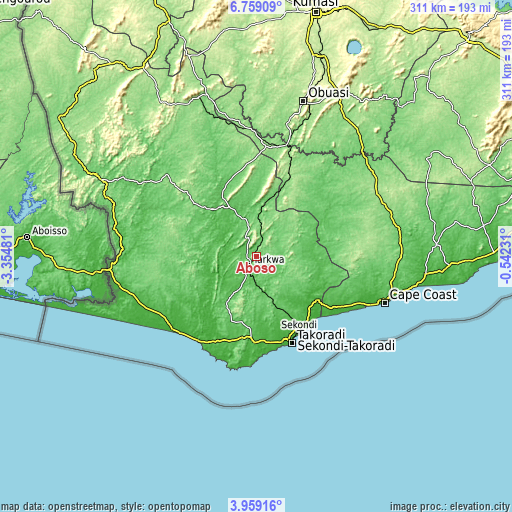 Topographic map of Aboso