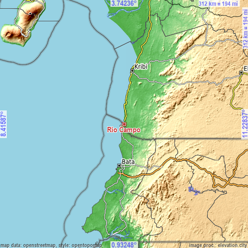 Topographic map of Río Campo