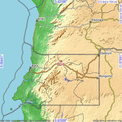 Topographic map of Ncue