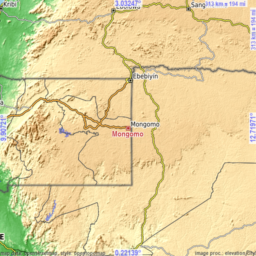 Topographic map of Mongomo