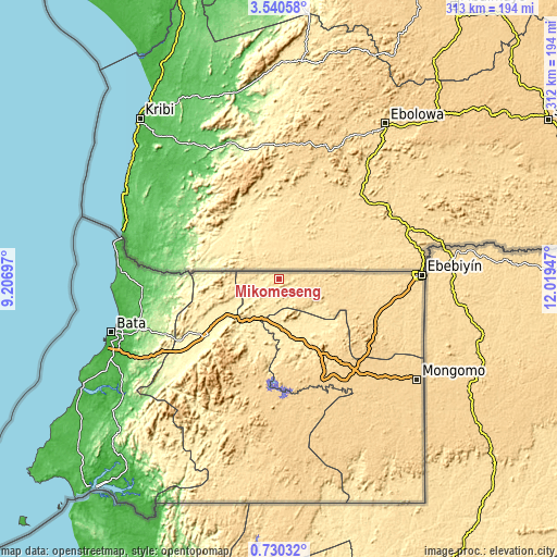 Topographic map of Mikomeseng