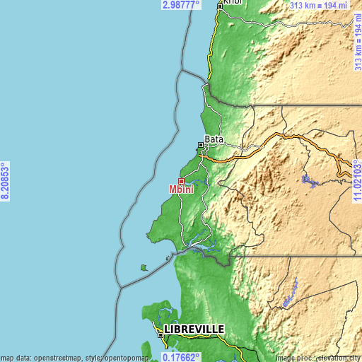 Topographic map of Mbini