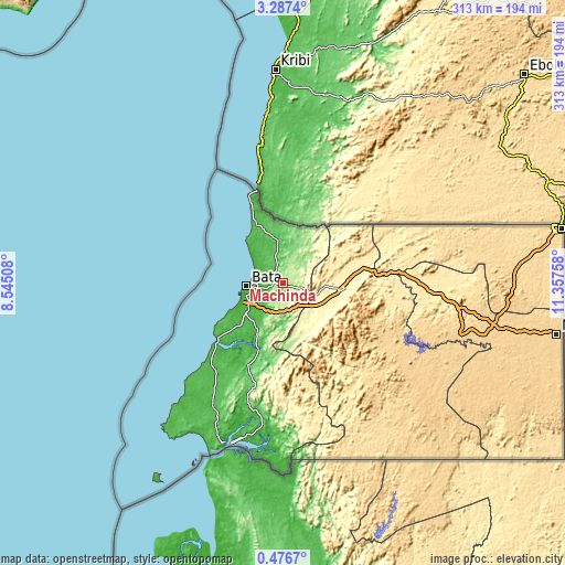 Topographic map of Machinda