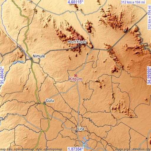 Topographic map of Kitgum