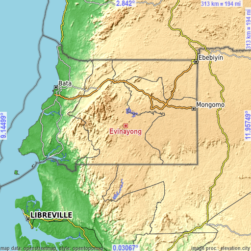 Topographic map of Evinayong