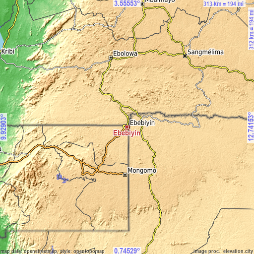 Topographic map of Ebebiyin