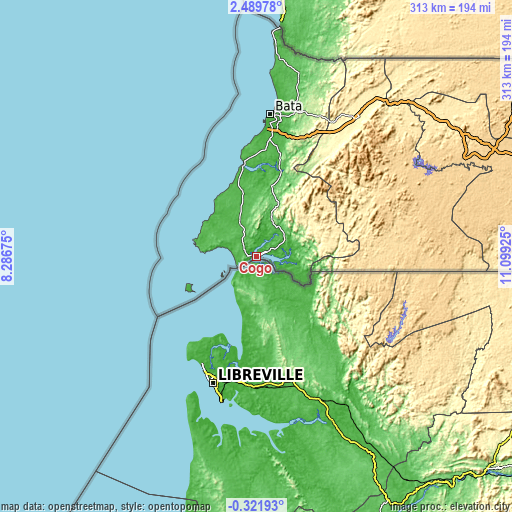 Topographic map of Cogo