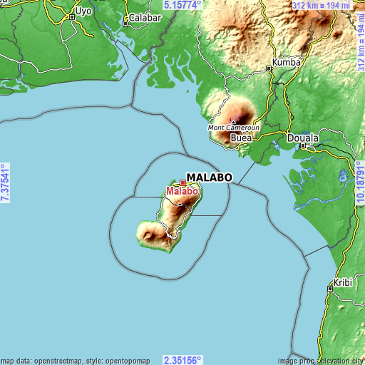 Topographic map of Malabo