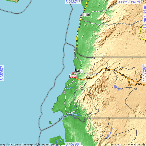 Topographic map of Bata
