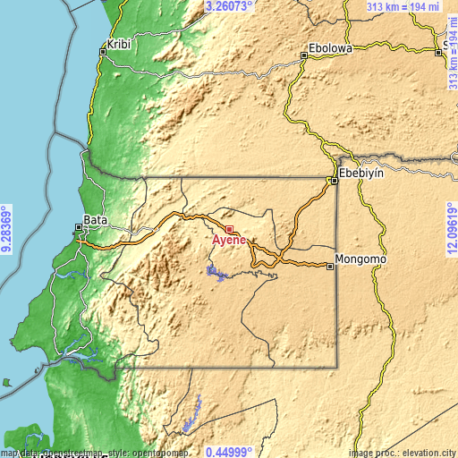 Topographic map of Ayene