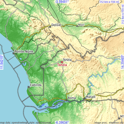 Topographic map of Tshela