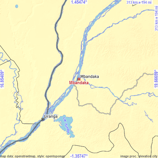 Topographic map of Mbandaka