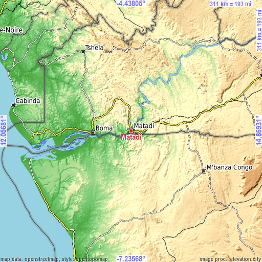 Topographic map of Matadi