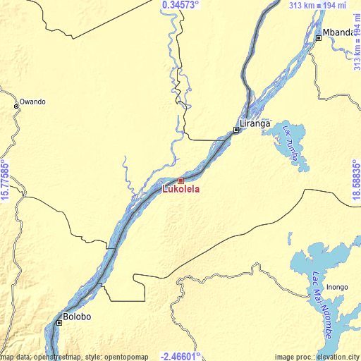 Topographic map of Lukolela
