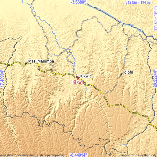 Topographic map of Kikwit