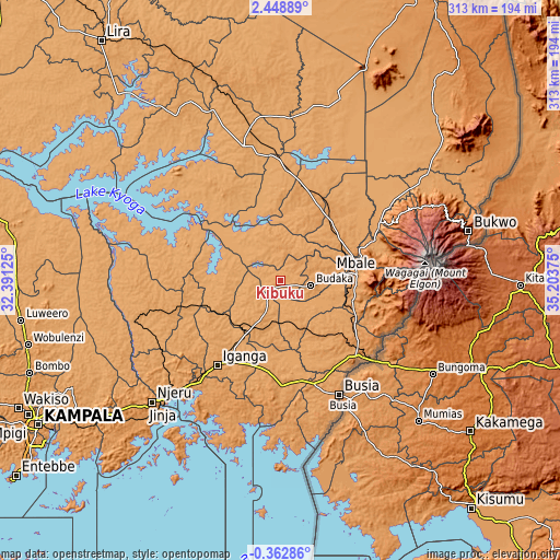 Topographic map of Kibuku