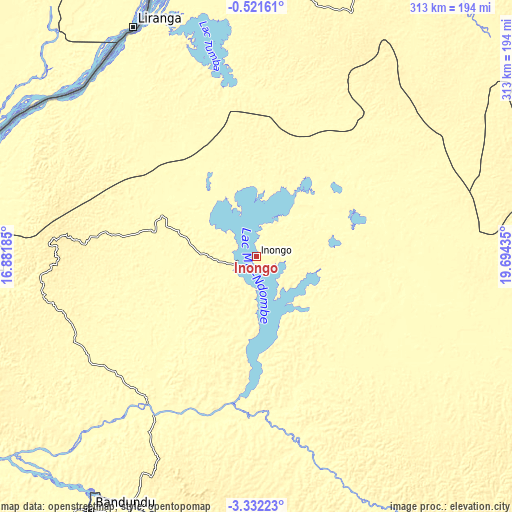 Topographic map of Inongo