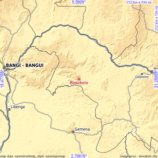 Topographic map of Bosobolo