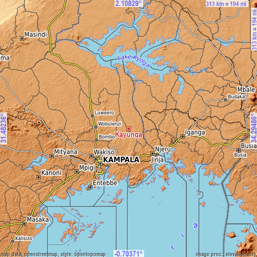 Topographic map of Kayunga