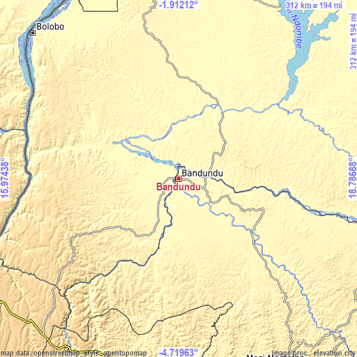 Topographic map of Bandundu