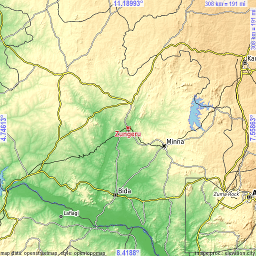Topographic map of Zungeru