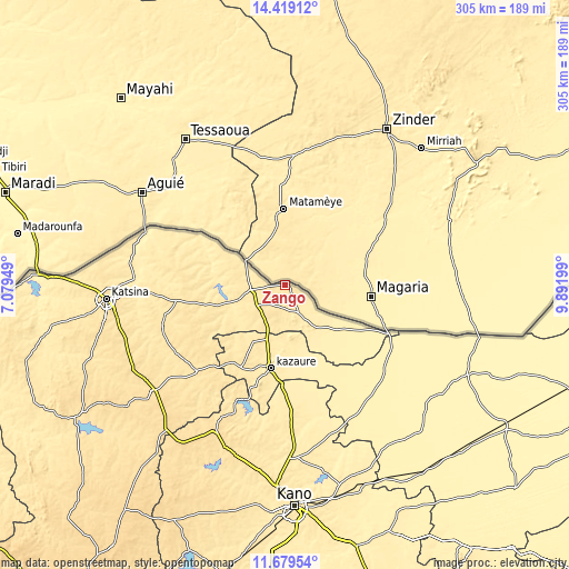 Topographic map of Zango