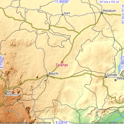 Topographic map of Zalanga