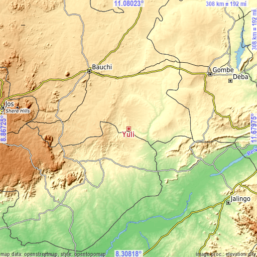 Topographic map of Yuli