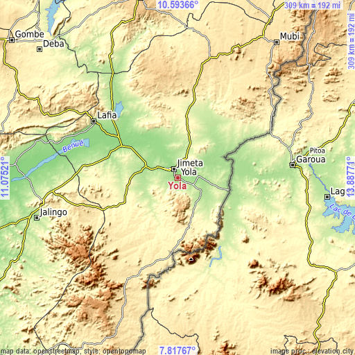 Topographic map of Yola